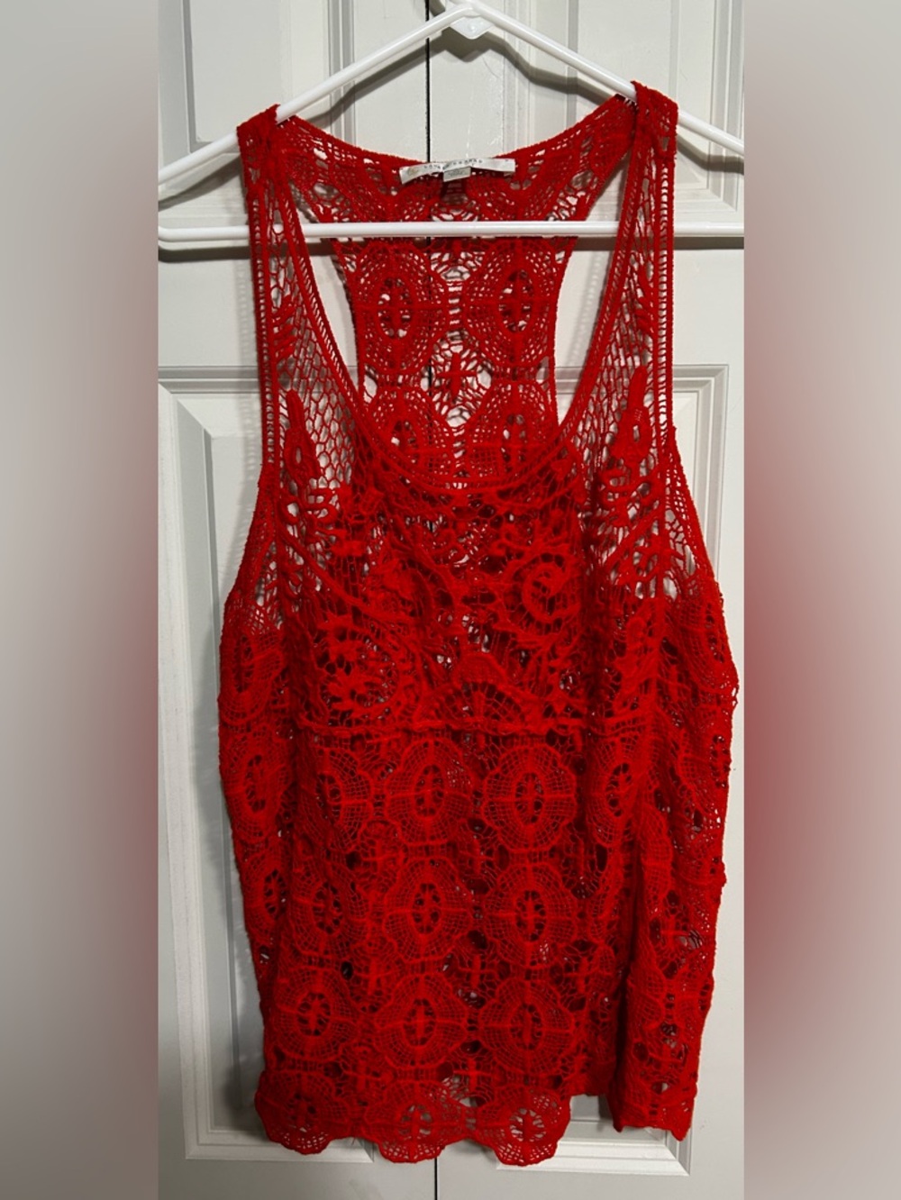 Orangish/Red Crochet Lace Sleeveless Tank